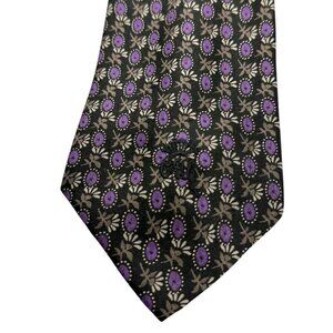 Vintage Countess Mara NY Front Logo Men's Floral All Silk Neck Tie Black Purple